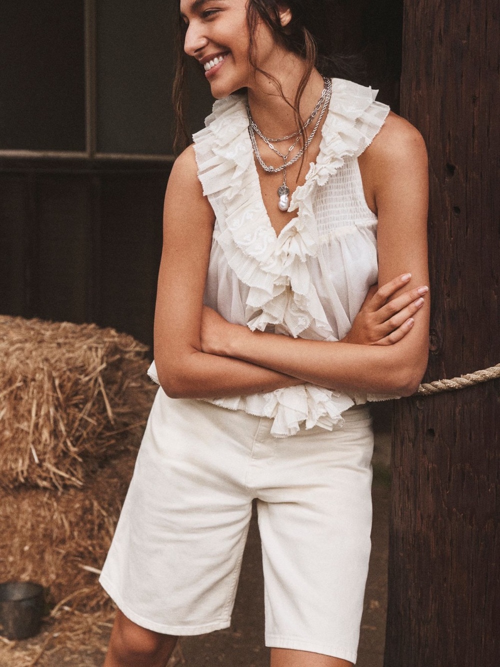 By Anthropologie Sheer Ruffle Swing Top - Picture 6 of 7